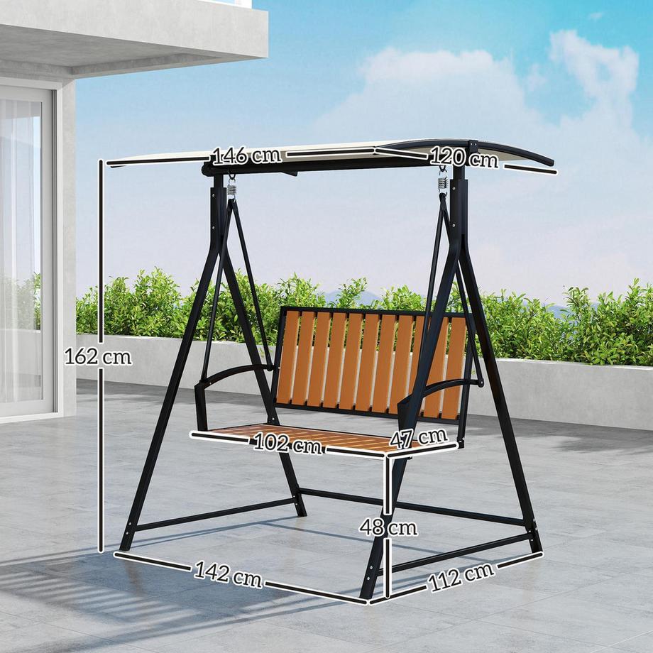 Northio Balançoire Hollywood avec auvent réglable, balançoire de jardin 2 places, banc de balançoire résistant aux intempéries, capacité de charge jusqu'à 240 kg, chaise longue de jardin pour jardin, terrasse, 142 x 112 x 162 cm, noir  