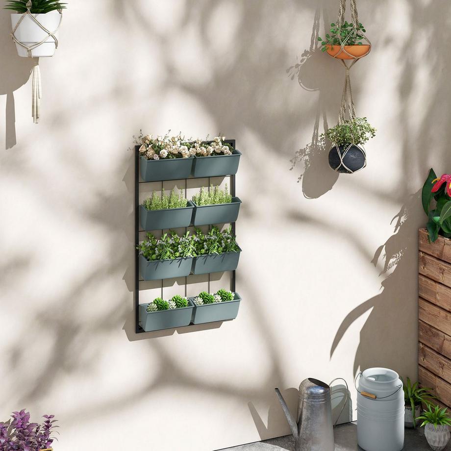 Northio Portafiori Portapiante con 8 vasi Scale per piante a parete Scaffale per fiori per giardino Verde scuro 52,5 x 14 x 90 cm  