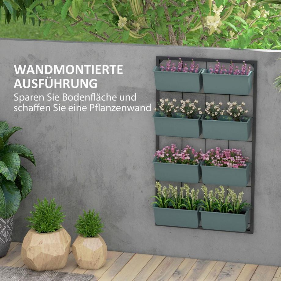 Northio Portafiori Portapiante con 8 vasi Scale per piante a parete Scaffale per fiori per giardino Verde scuro 52,5 x 14 x 90 cm  