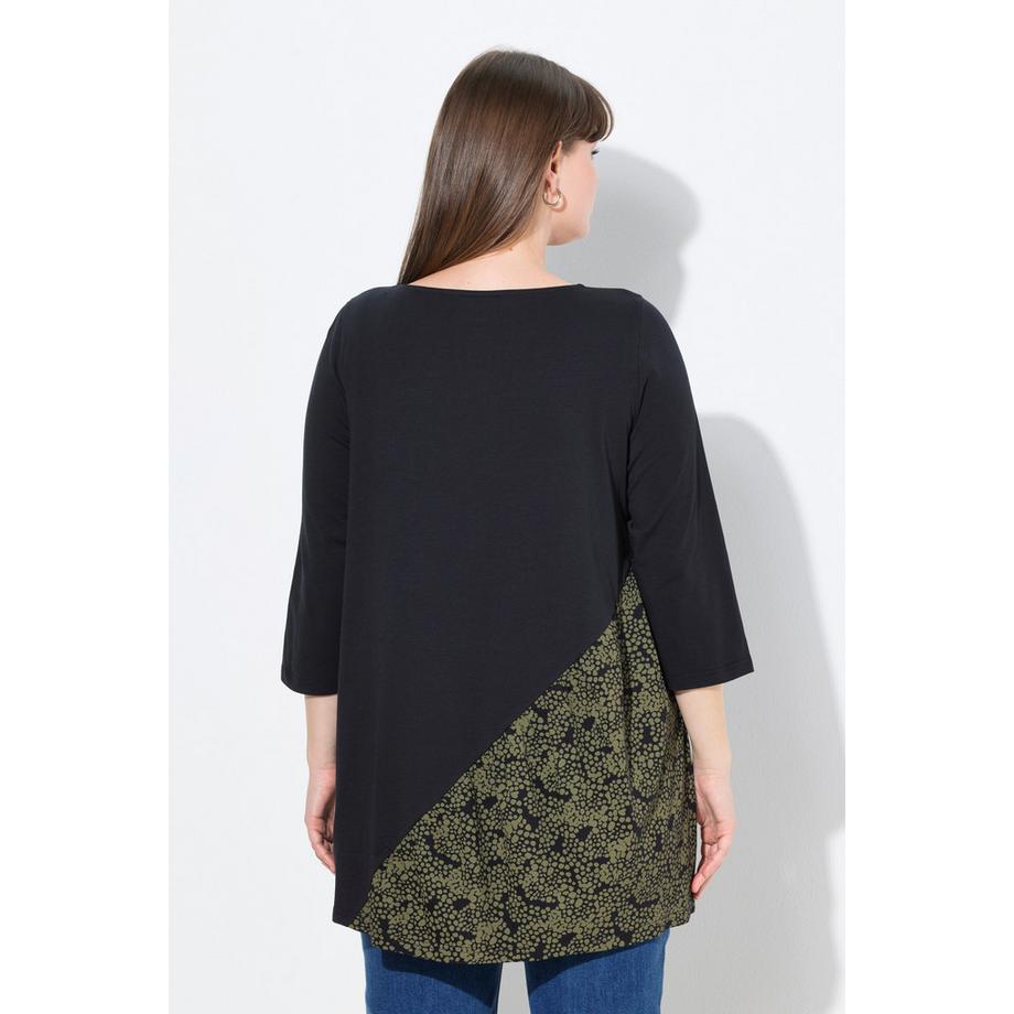 Ulla Popken T-shirt Linea ad A Scollo a Barca Maniche 3/4  