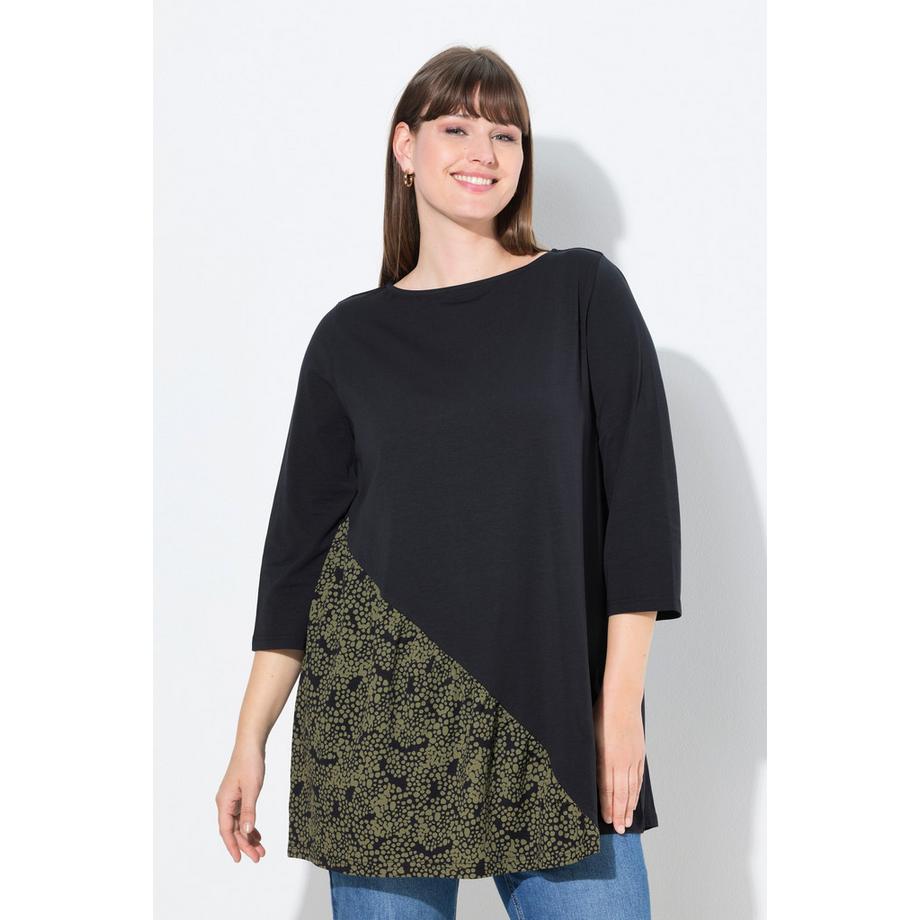 Ulla Popken T-shirt Linea ad A Scollo a Barca Maniche 3/4  