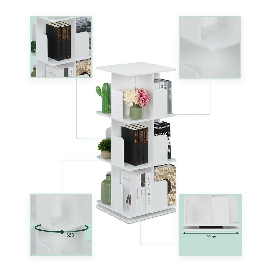 Northix Weißes drehbares Bücherregal  