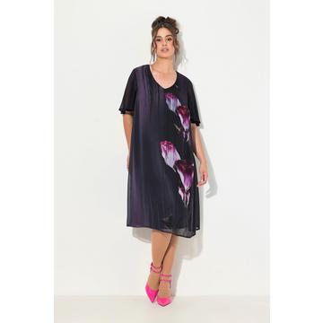 Robe à manches courtes et col en V, imprimé floral et ligne en A