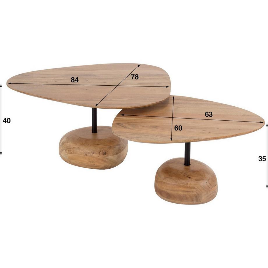mutoni Table basse Pebblis acacia naturel (set de 2)  