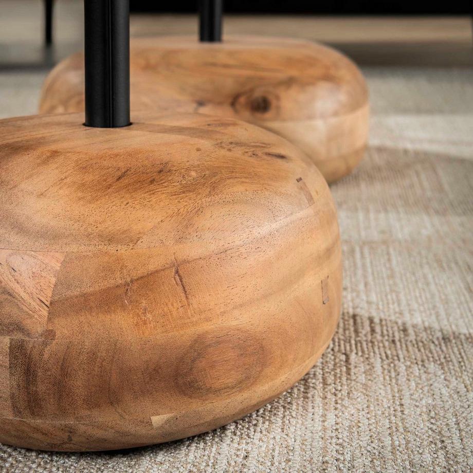mutoni Table basse Pebblis acacia naturel (set de 2)  