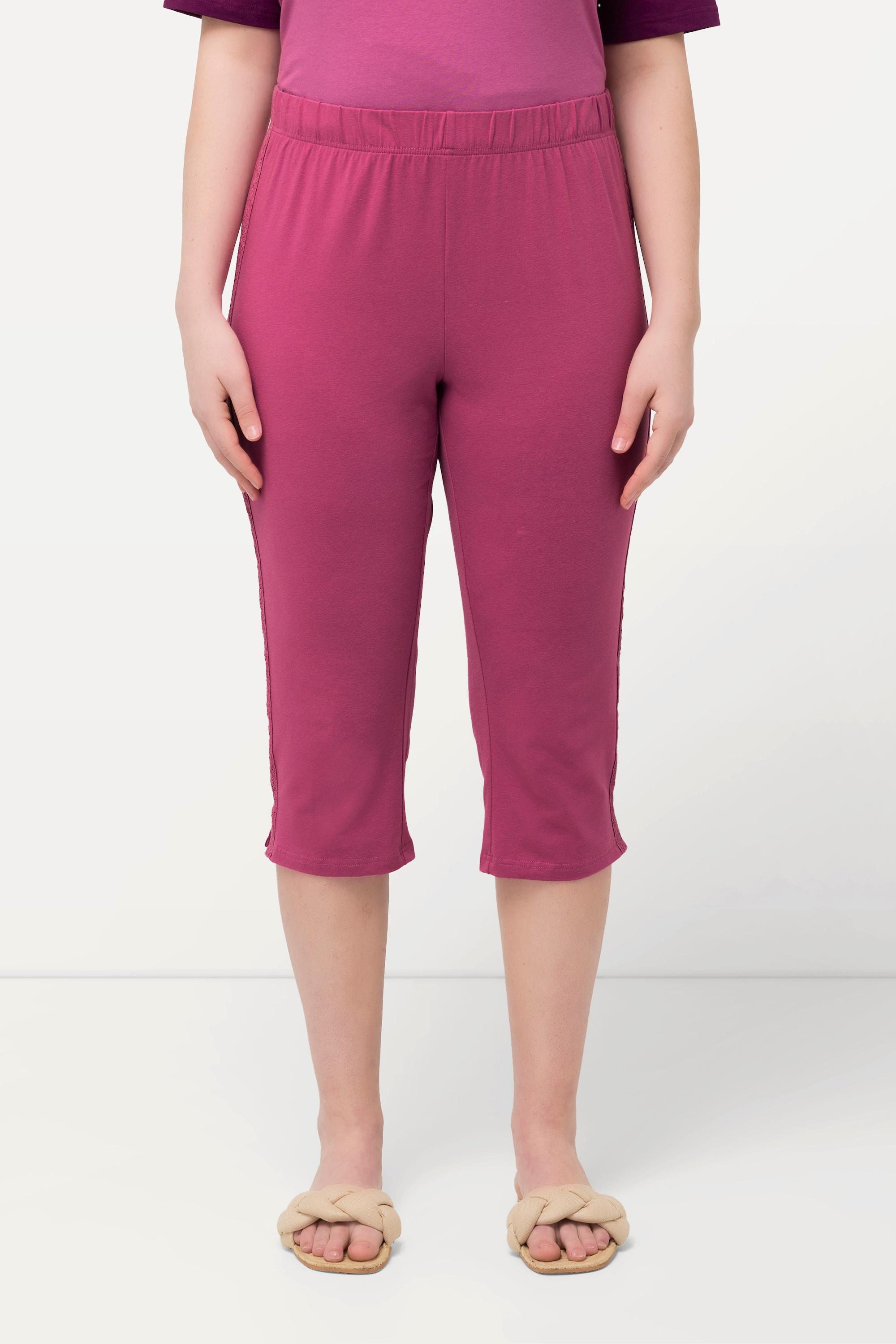 Ulla Popken  Capri-Leggings, seitliches Spitzenband, Biobaumwolle 