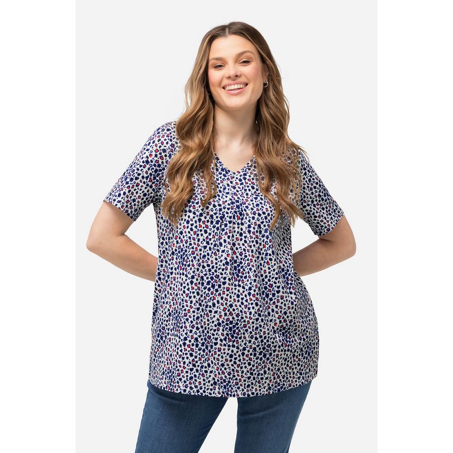 Ulla Popken T-Shirt Zierfalten A-Linie V-Ausschnitt Halbarm  