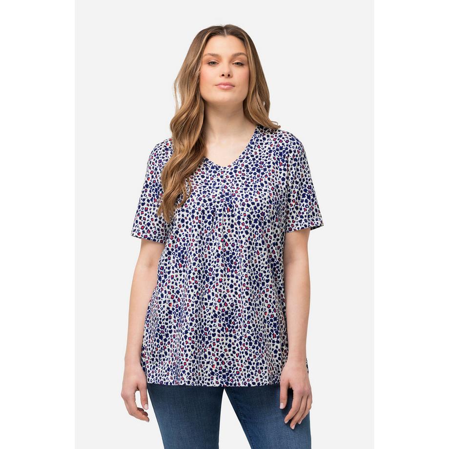 Ulla Popken T-Shirt Zierfalten A-Linie V-Ausschnitt Halbarm  