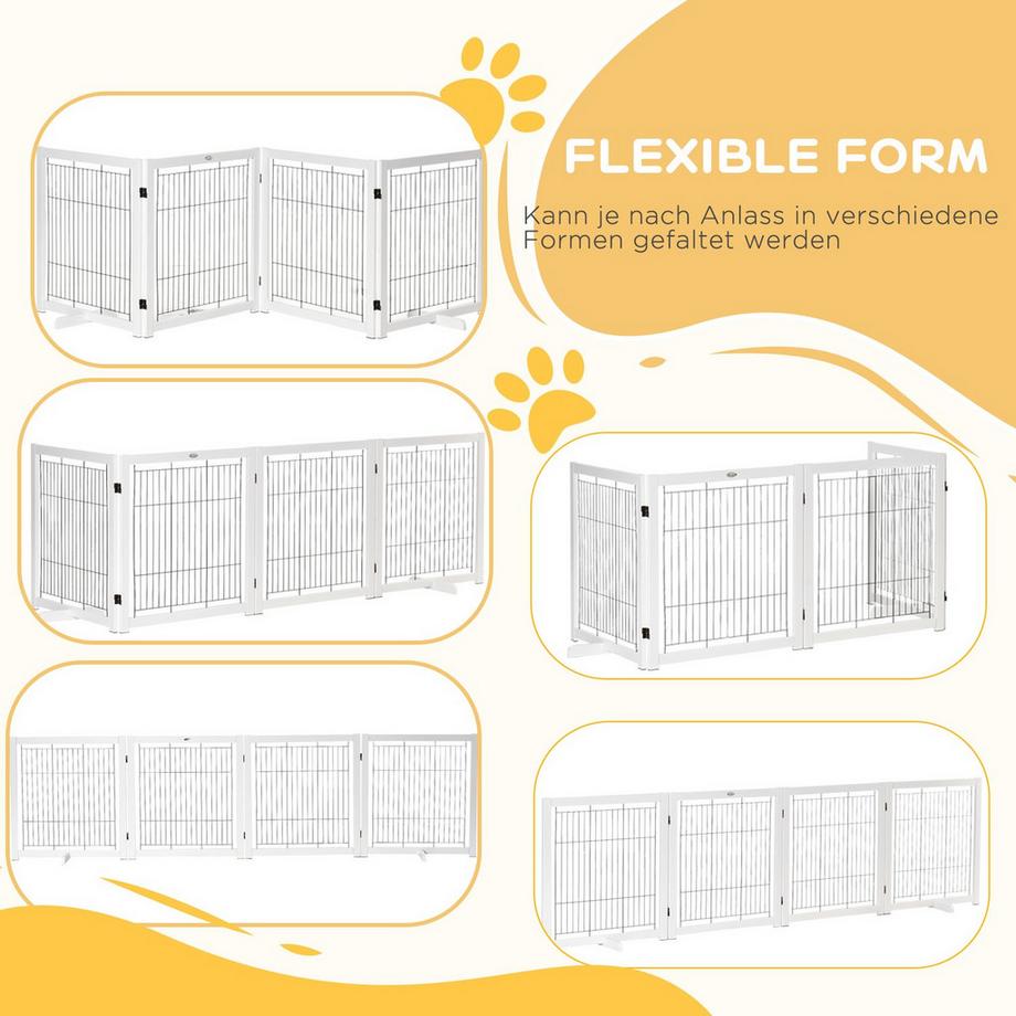 Northio  Türschutzgitter Holz Absperrgitter Für Hunde Schutzgitter Hundegitter Sicherheitstür Bidirektionales Falten Stahl Weiß 305 X 35,5 X 82 Cm 
