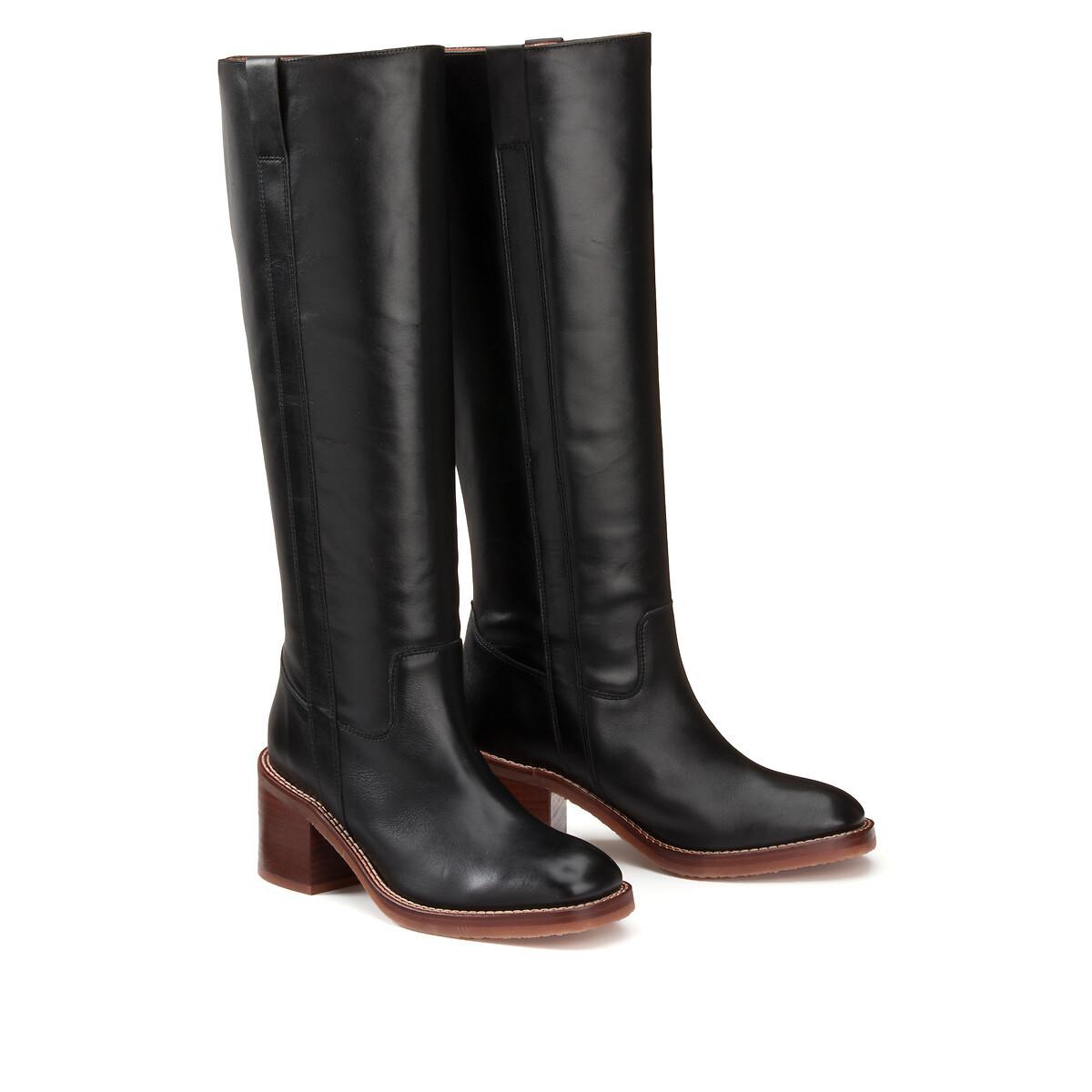 Image of Lederstiefel Mit Blockabsatz Damen Schwarz 39