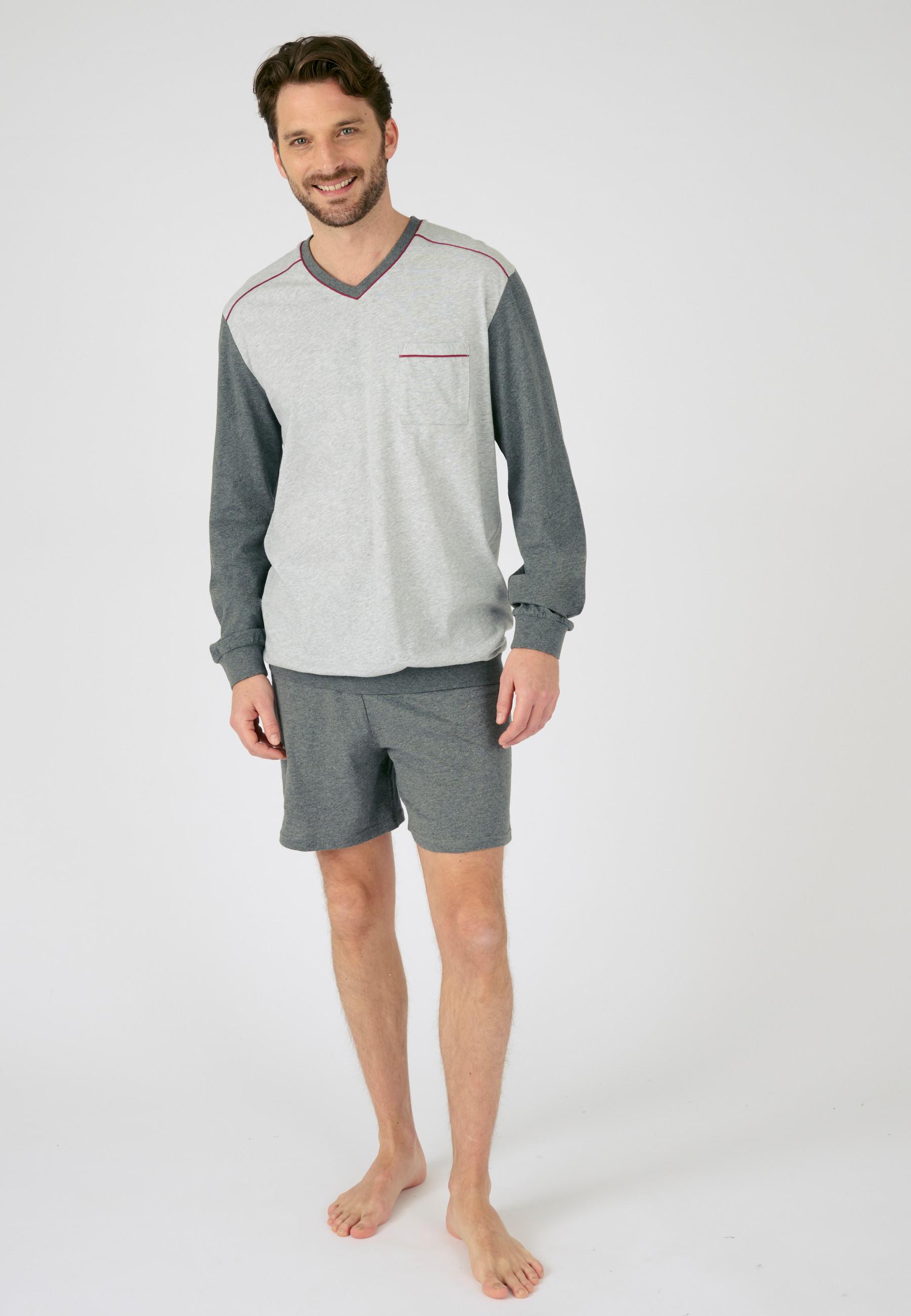 Image of Pyjama + Shorts Im Set, Meliert, Aus Reinem, Gekämmtem Baumwolljersey. Unisex Grau 3XL