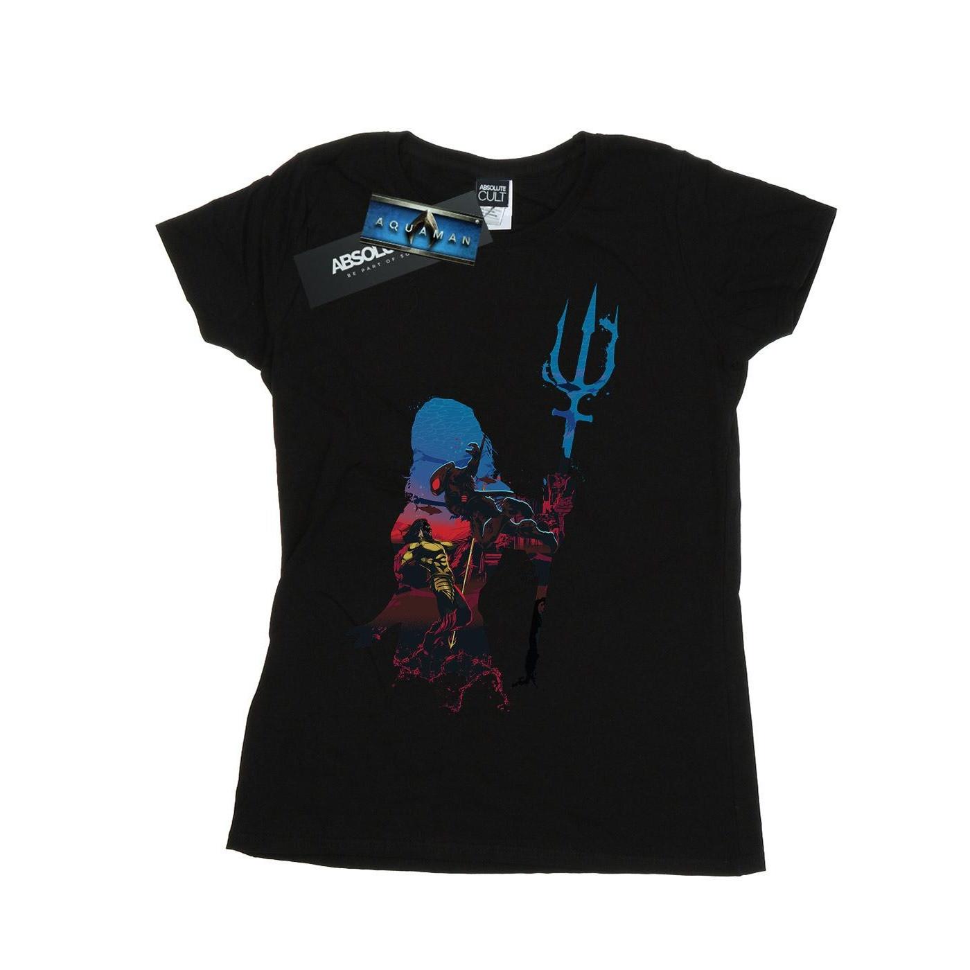 Image of Aquaman Battle Silhouette Tshirt Damen Schwarz S