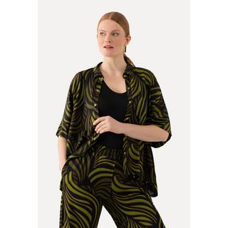 Ulla Popken Blusa Slinky Stampa Foglie di Palma Collo Camicia Mezza Manica  