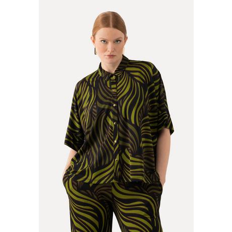 Ulla Popken Blusa Slinky Stampa Foglie di Palma Collo Camicia Mezza Manica  