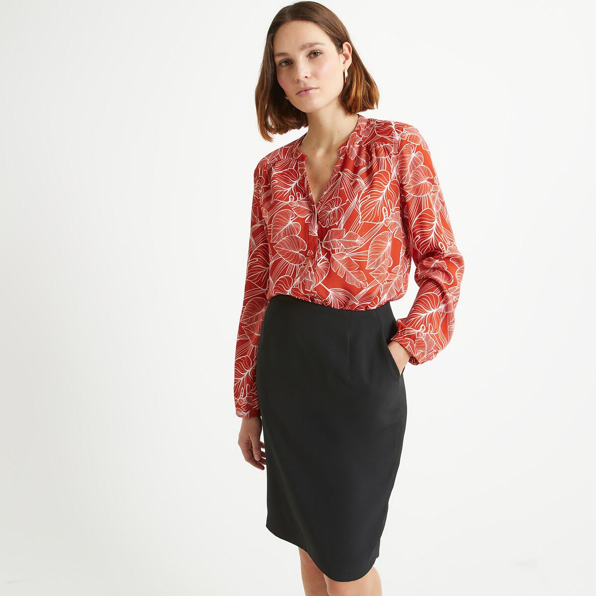 Image of Langärmelige Bluse Mit Blumenmuster & Rundem Ausschnitt Damen 34