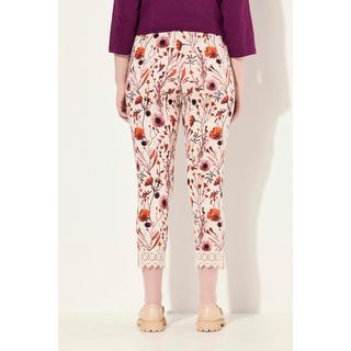 Ulla Popken  Legging 7/8 en coton bio, taille élastique. Imprimé à fleurs et dentelle. 