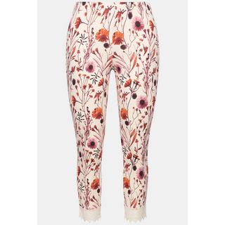 Ulla Popken  Legging 7/8 en coton bio, taille élastique. Imprimé à fleurs et dentelle. 