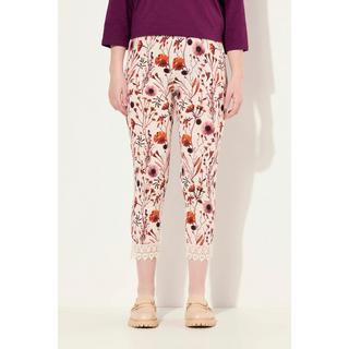 Ulla Popken  Legging 7/8 en coton bio, taille élastique. Imprimé à fleurs et dentelle. 