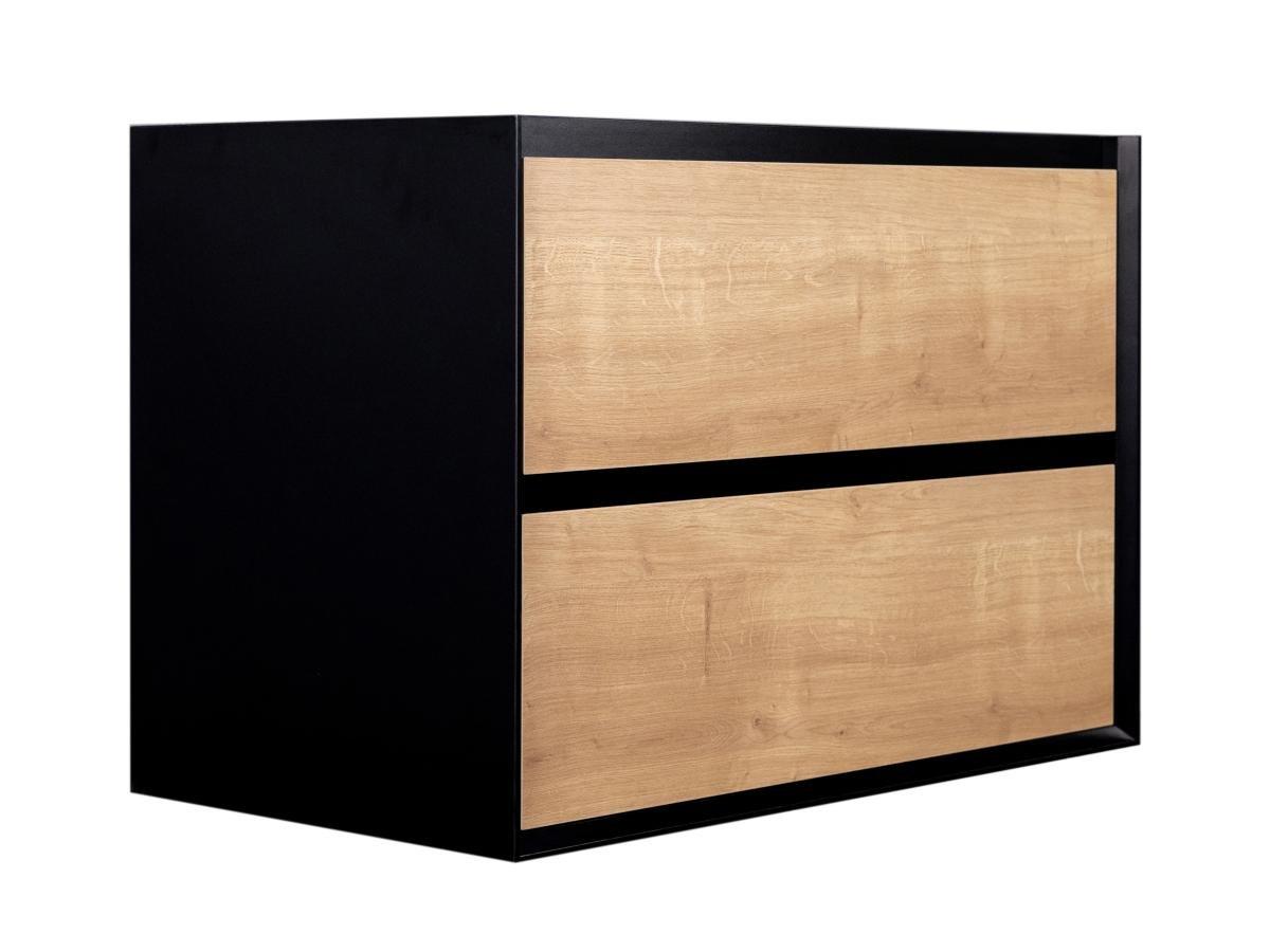 Vente-unique Mobile Lavabo sospeso 80 cm con lavabo a incasso Naturale Chiaro e Nero - LANNICK  