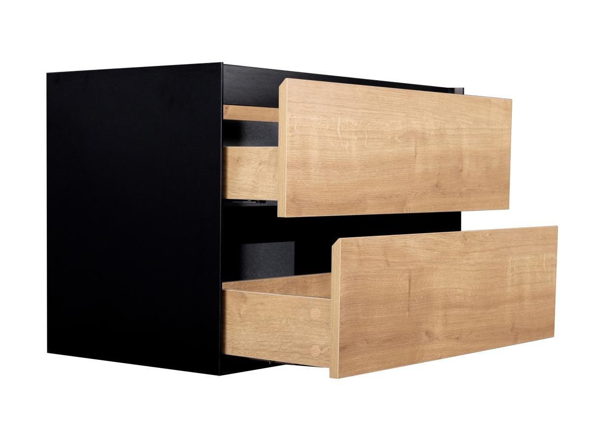 Vente-unique Mobile Lavabo sospeso 80 cm con lavabo a incasso Naturale Chiaro e Nero - LANNICK  