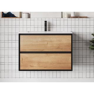 Vente-unique Mobile Lavabo sospeso 80 cm con lavabo a incasso Naturale Chiaro e Nero - LANNICK  