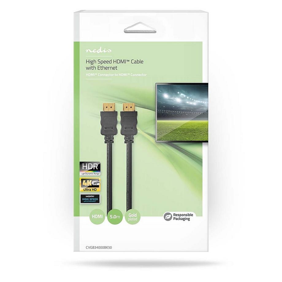 Nedis  Câble HDMI™ haute vitesse avec Ethernet | Connecteur HDMI™ | Connecteur HDMI™ | 4K@30Hz | ARC | 10,2 Gbps | 5,00 m | Rond | PVC | Noir | Boîte 