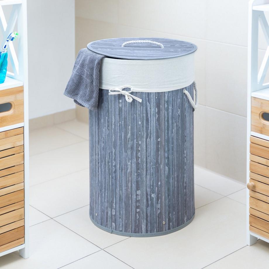 B2X Panier à linge rond en bambou  