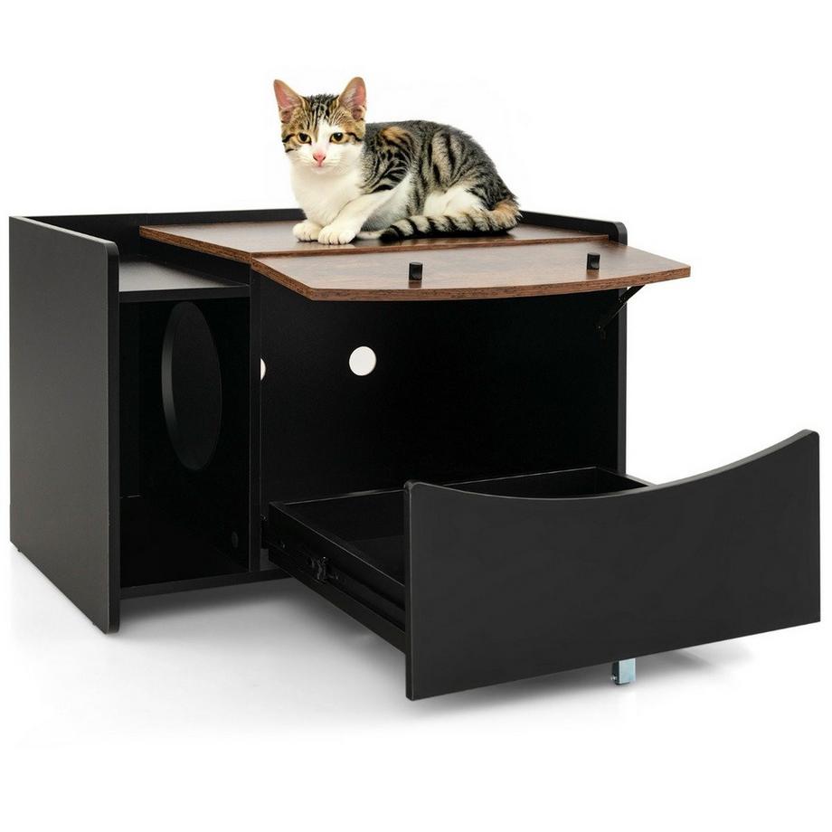 B2X  Katzenschrank für Katzentoilette Katzenhaus mit ausziehbarer Schublade & Eingang & Haken & Klapptür 78 x 50 x 51,5 cm 
