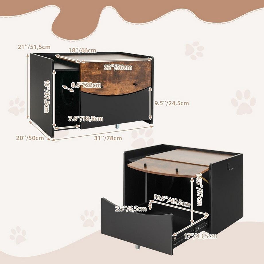 B2X  Katzenschrank für Katzentoilette Katzenhaus mit ausziehbarer Schublade & Eingang & Haken & Klapptür 78 x 50 x 51,5 cm 