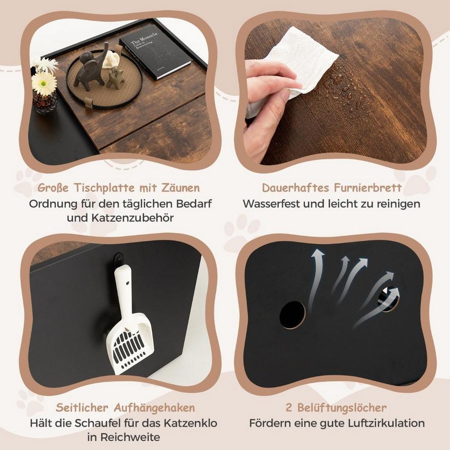 B2X  Katzenschrank für Katzentoilette Katzenhaus mit ausziehbarer Schublade & Eingang & Haken & Klapptür 78 x 50 x 51,5 cm 