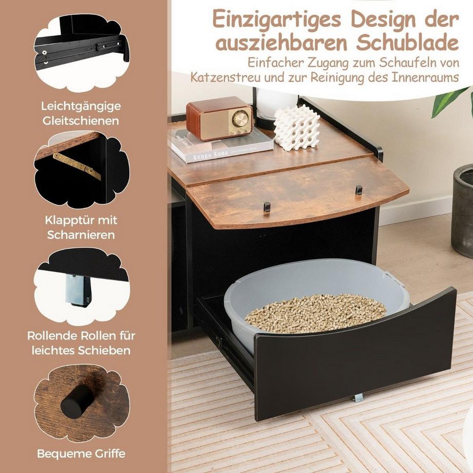 B2X  Katzenschrank für Katzentoilette Katzenhaus mit ausziehbarer Schublade & Eingang & Haken & Klapptür 78 x 50 x 51,5 cm 