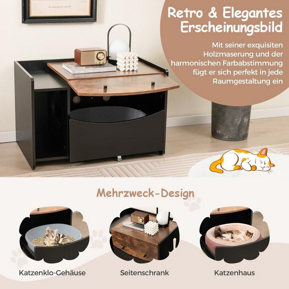 B2X  Katzenschrank für Katzentoilette Katzenhaus mit ausziehbarer Schublade & Eingang & Haken & Klapptür 78 x 50 x 51,5 cm 