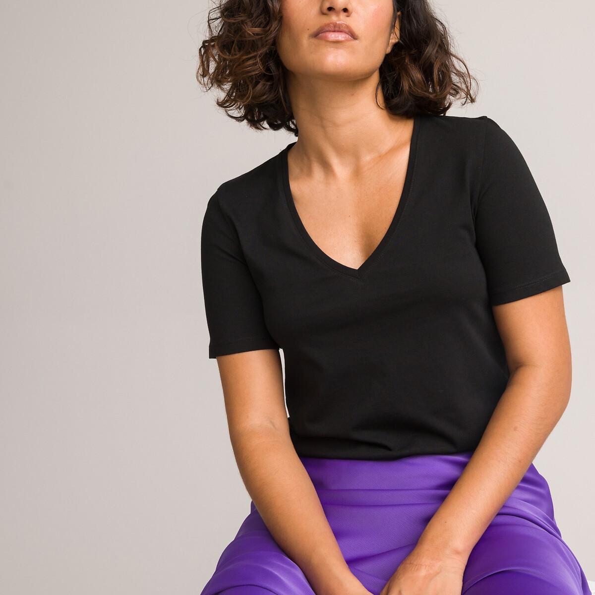 Image of T-shirt Mit V-ausschnitt Damen Schwarz L