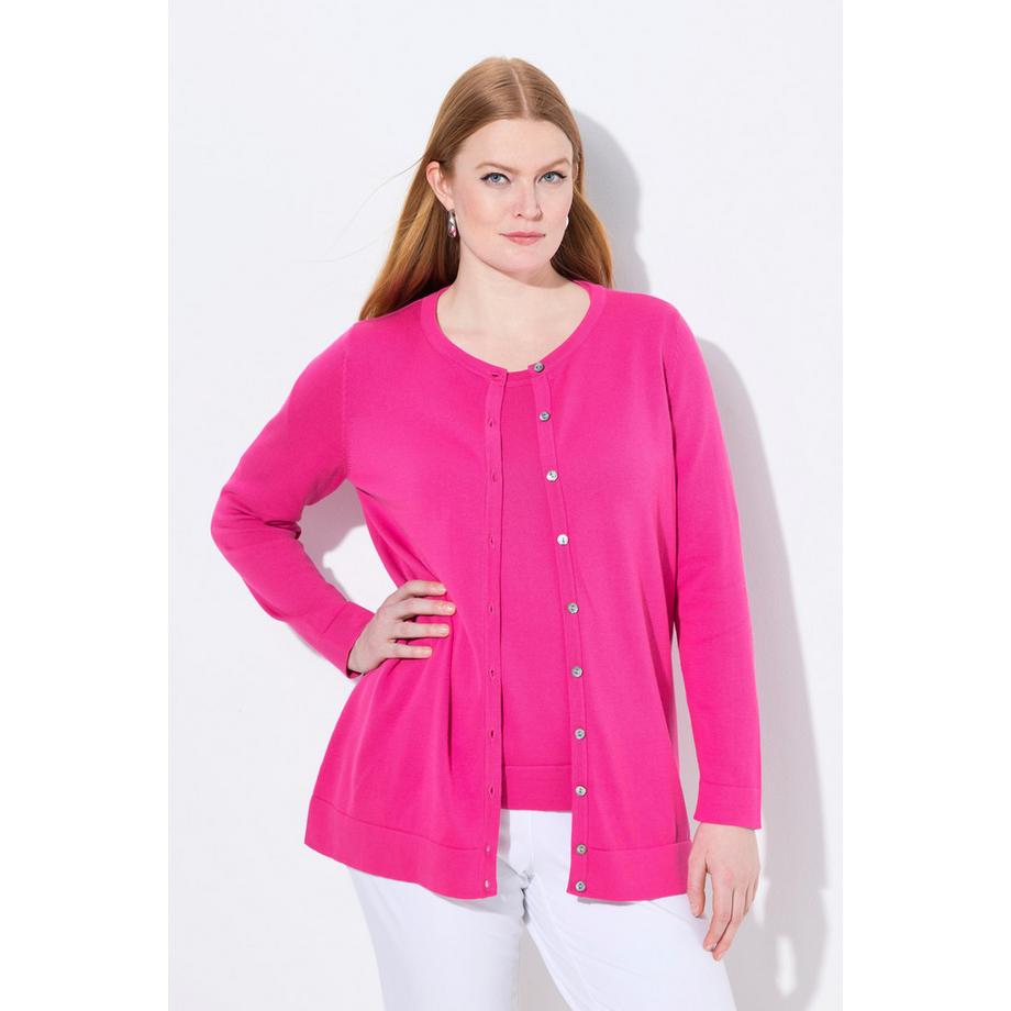 Ulla Popken Cardigan Twinset Col Rond Manches Longues Coton Pima  