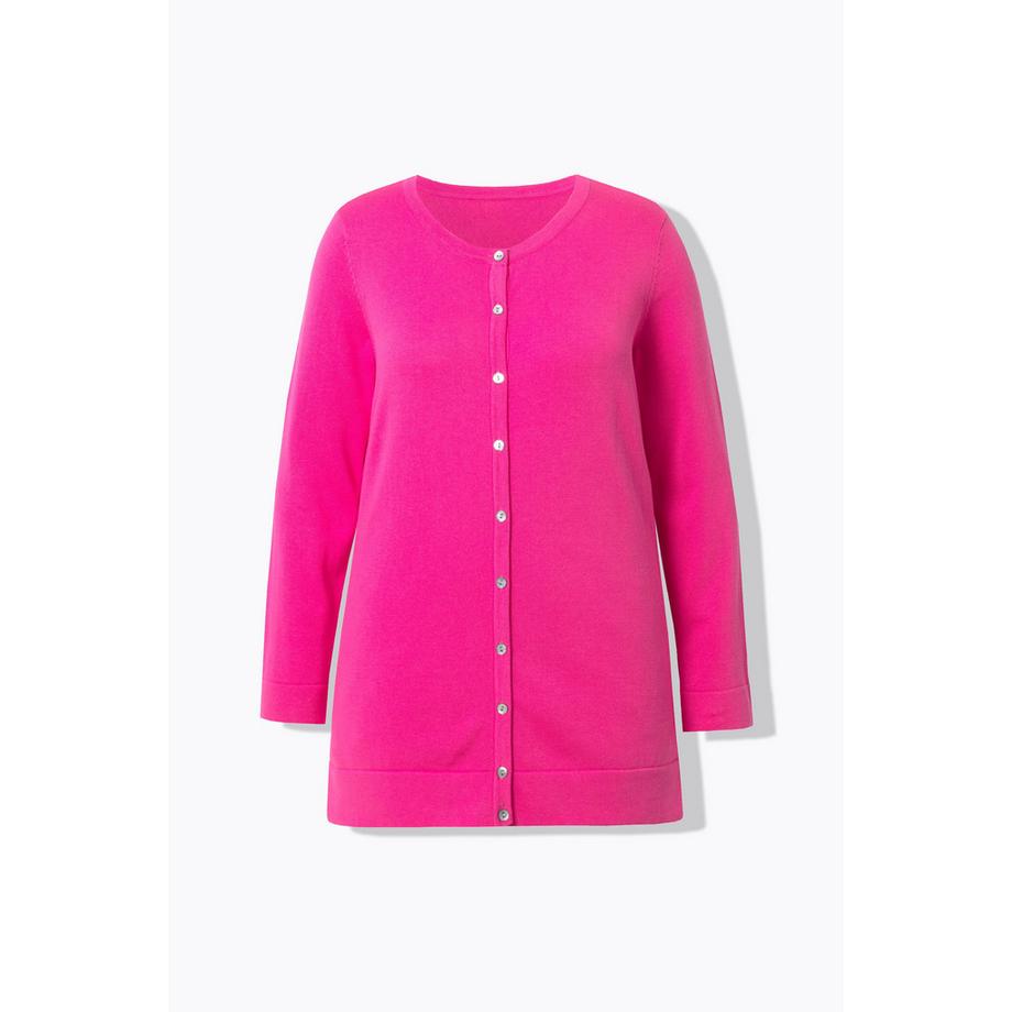 Ulla Popken Cardigan Twinset Col Rond Manches Longues Coton Pima  