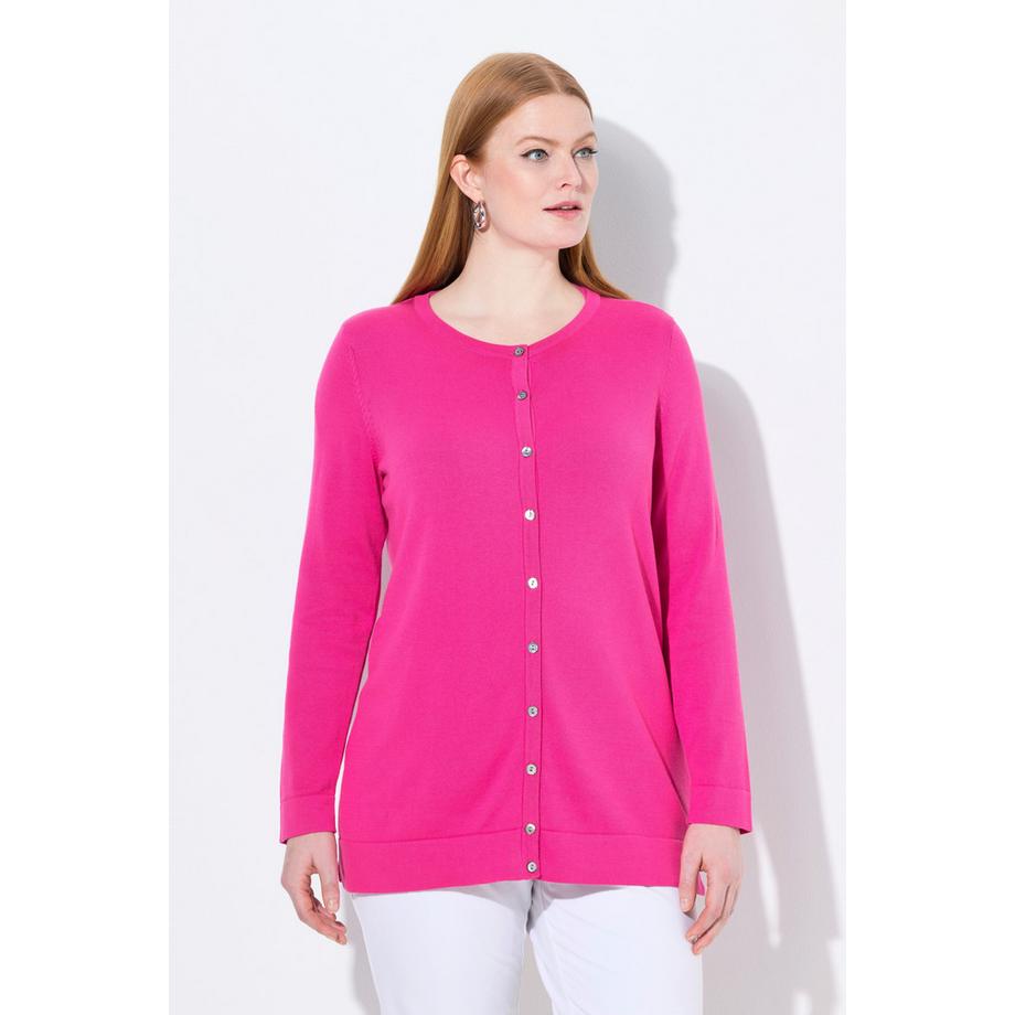 Ulla Popken Cardigan Twinset Col Rond Manches Longues Coton Pima  