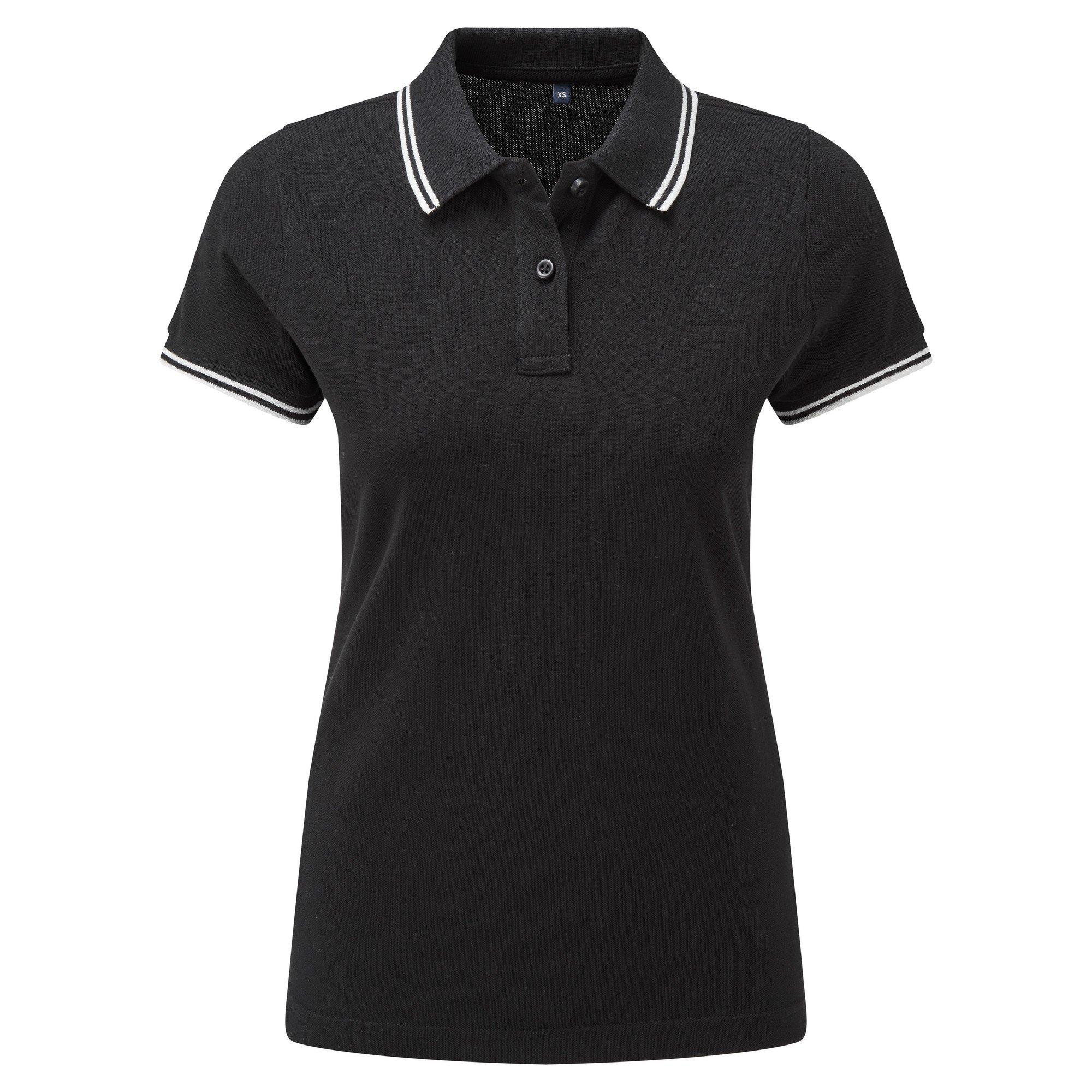 Image of Poloshirt Mit Kontrastfarbenen Streifen Damen Schwarz XS