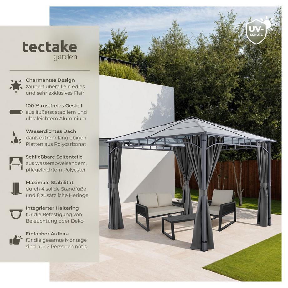 Tectake Gartenpavillon Caracas mit Aluminiumgestell, pulverbeschichtet wetterfest  