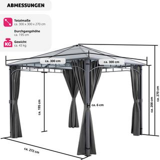 Tectake Pavillon de jardin Caracas, résistant aux intempéries, panneaux de toit en polycarbonate  