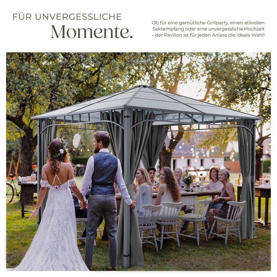 Tectake Gartenpavillon Caracas mit Aluminiumgestell, pulverbeschichtet wetterfest  