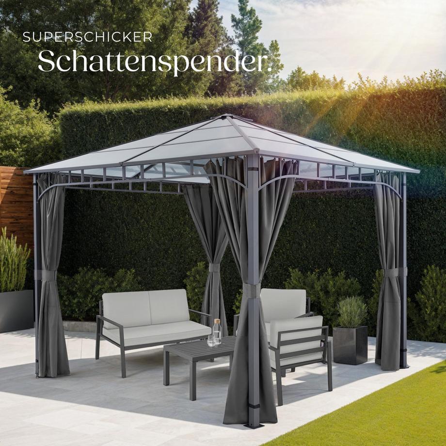 Tectake Gartenpavillon Caracas mit Aluminiumgestell, pulverbeschichtet wetterfest  