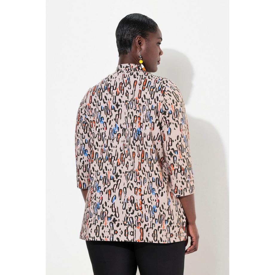 Ulla Popken Maglia Classica Stampata con Applicazioni Collo Alto Maniche 3/4  