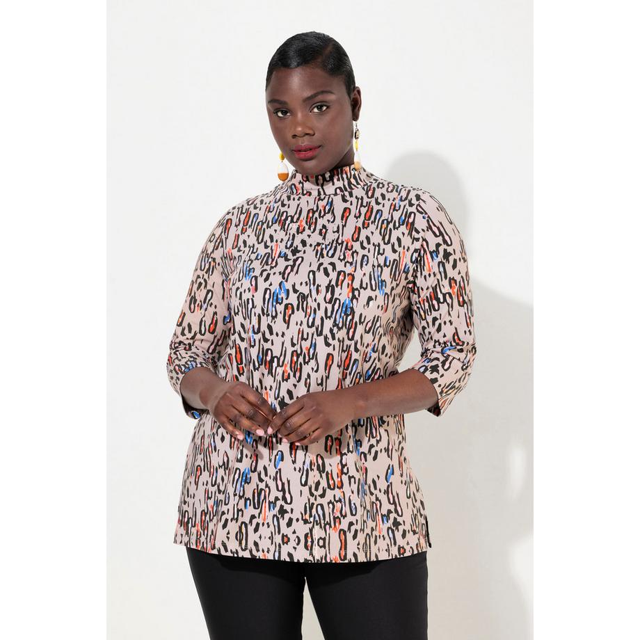 Ulla Popken Maglia Classica Stampata con Applicazioni Collo Alto Maniche 3/4  