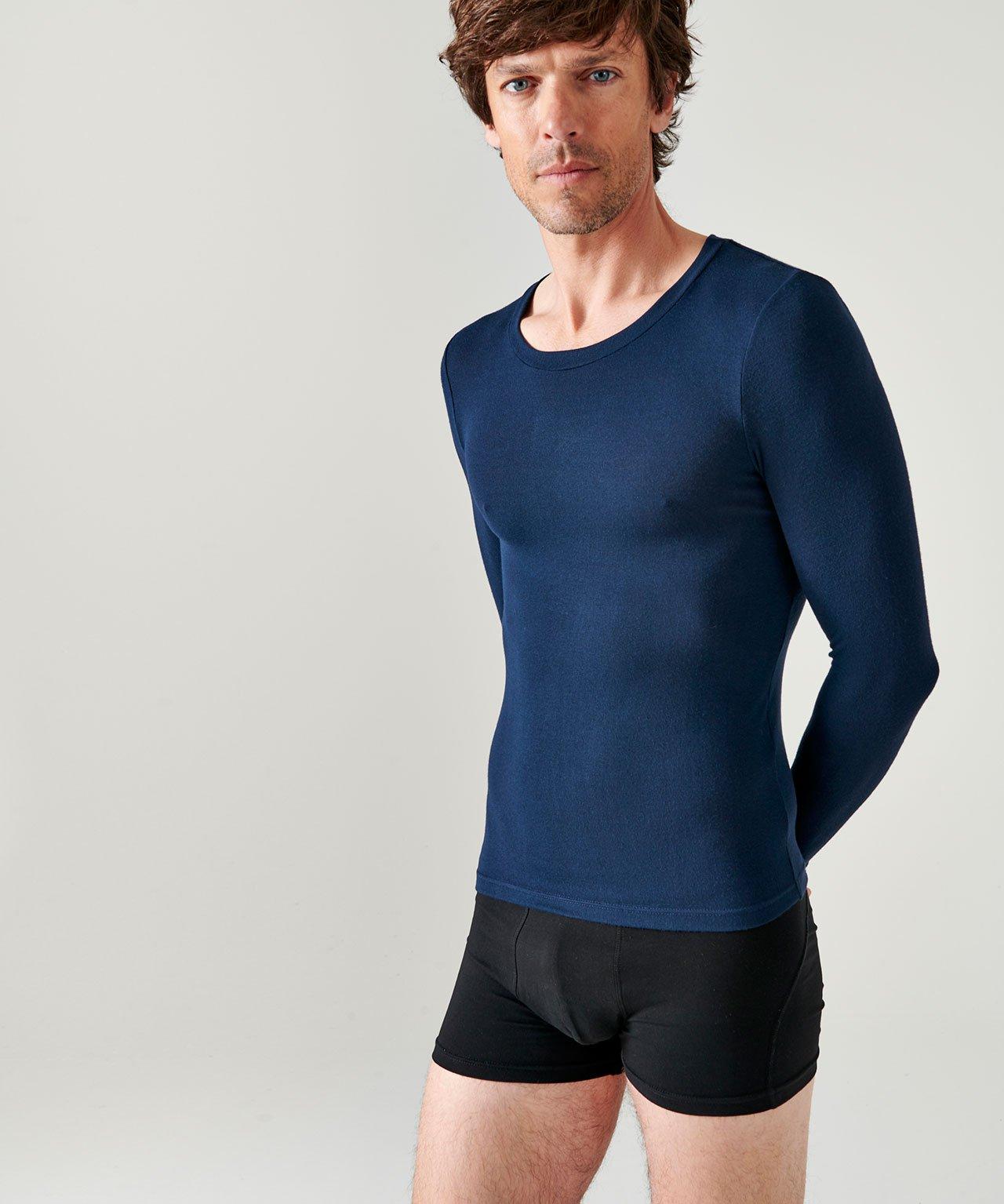 Image of Langärmeliges Shirt Mit Rundhalsausschnitt, Wärmegrad Medium 3. Herren Blau XXL