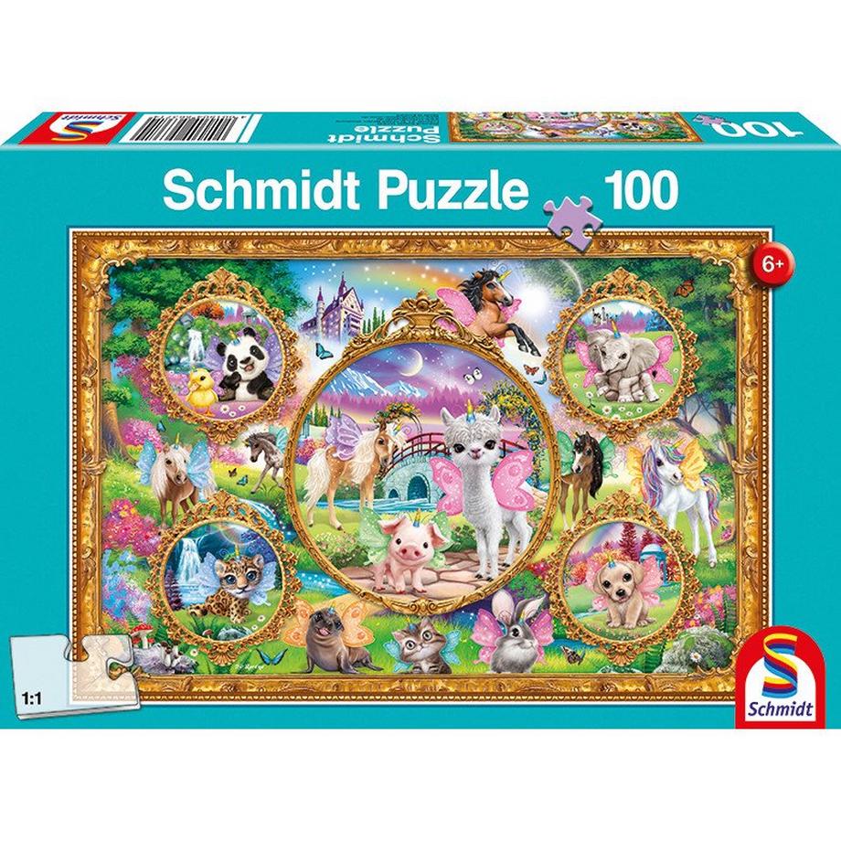 Schmidt  Puzzle Animal Club, Einhorn-Tierwelt (100Teile) 