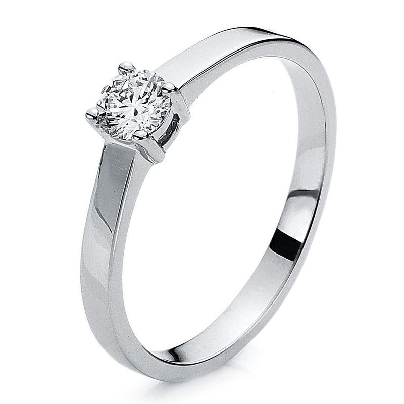 Image of Solitär-ring 585/14k Weissgold Diamant 0.25ct. Damen Silber ONE SIZE