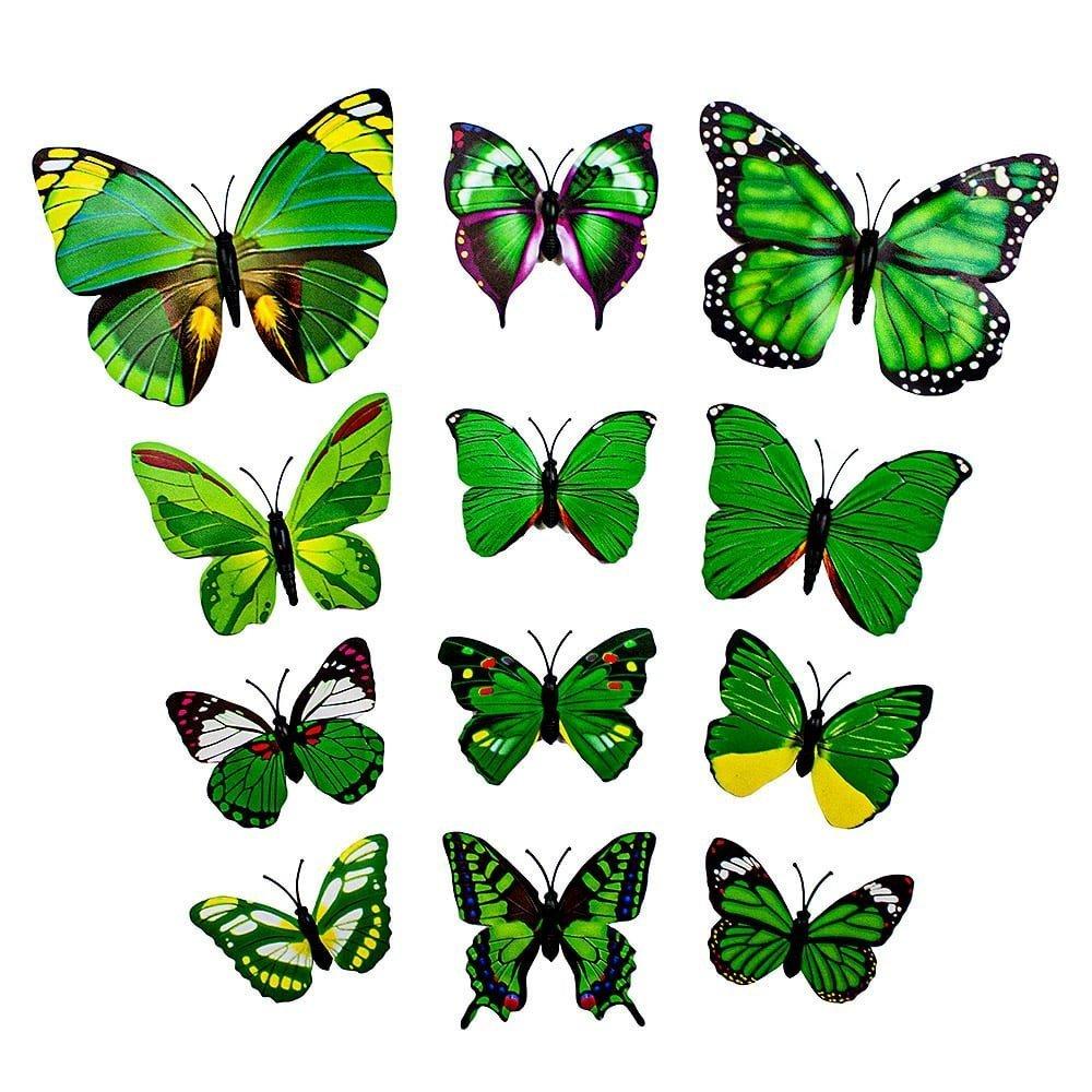 eStore 13pcs papillons en papier 3D décoratifs verts pour les murs  