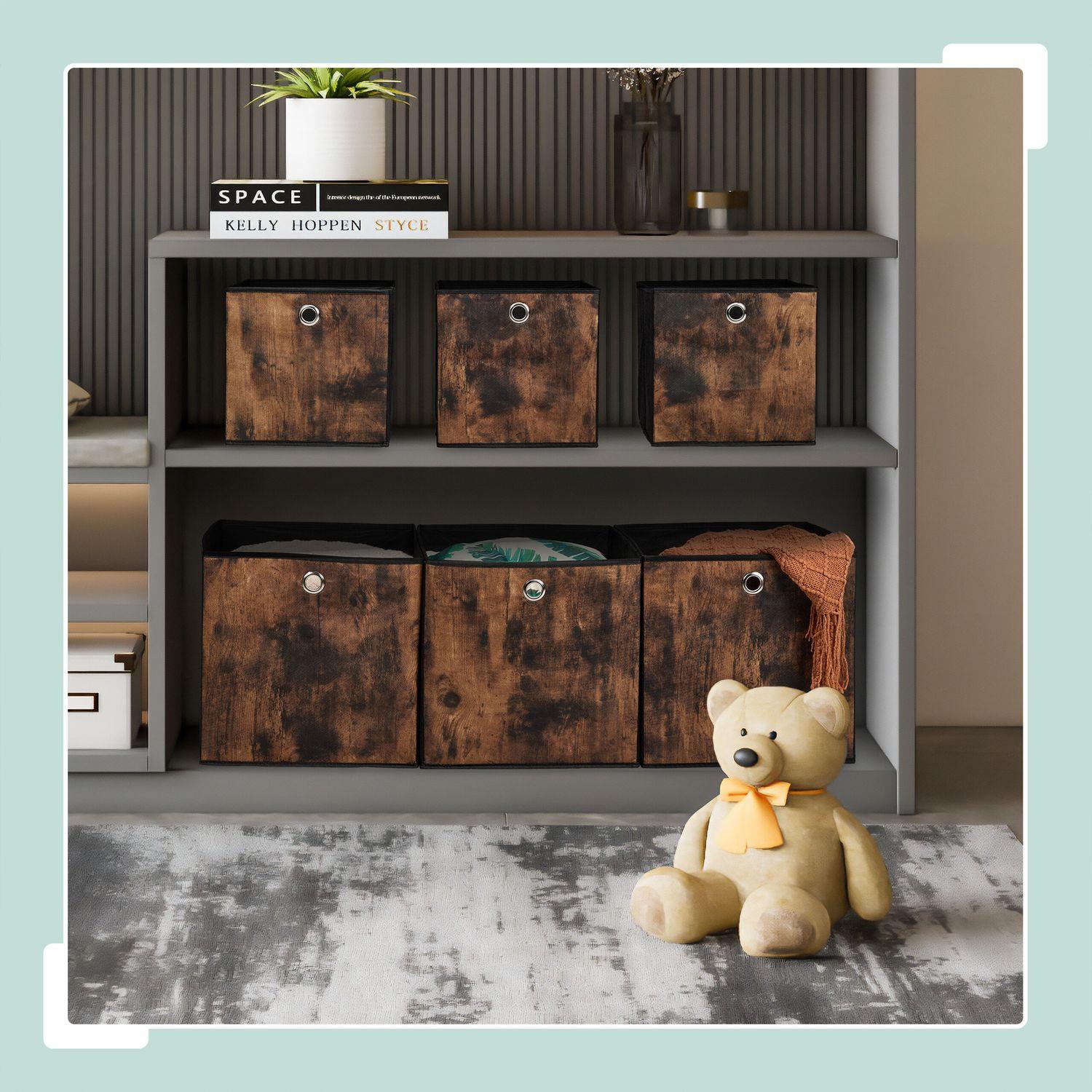 Northix Scatola portaoggetti in tessuto effetto legno, confezione da 6  