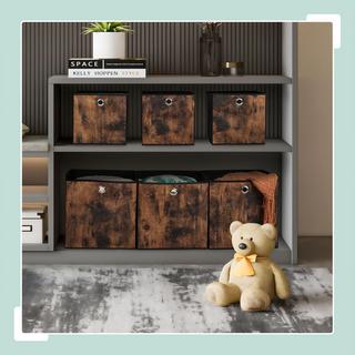 Northix Scatola portaoggetti in tessuto effetto legno, confezione da 6  