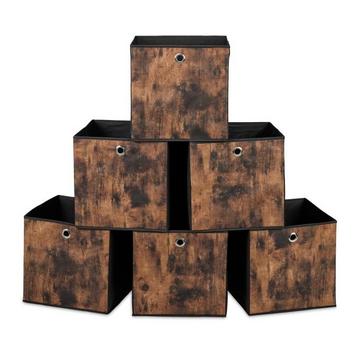 Scatola portaoggetti in tessuto effetto legno, confezione da 6